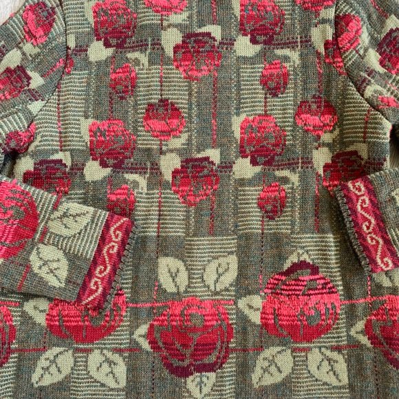 Vintage Cherry Lewis Floral Chunky Knit Wool Sweater Cardigan - Picture 4 of 7